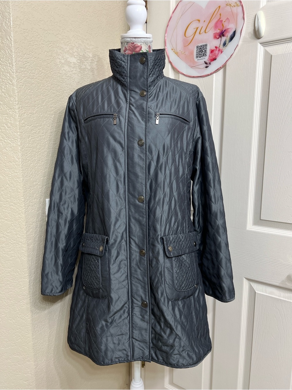 Kristen Blake Quilted Long Puffer Coat - Gray